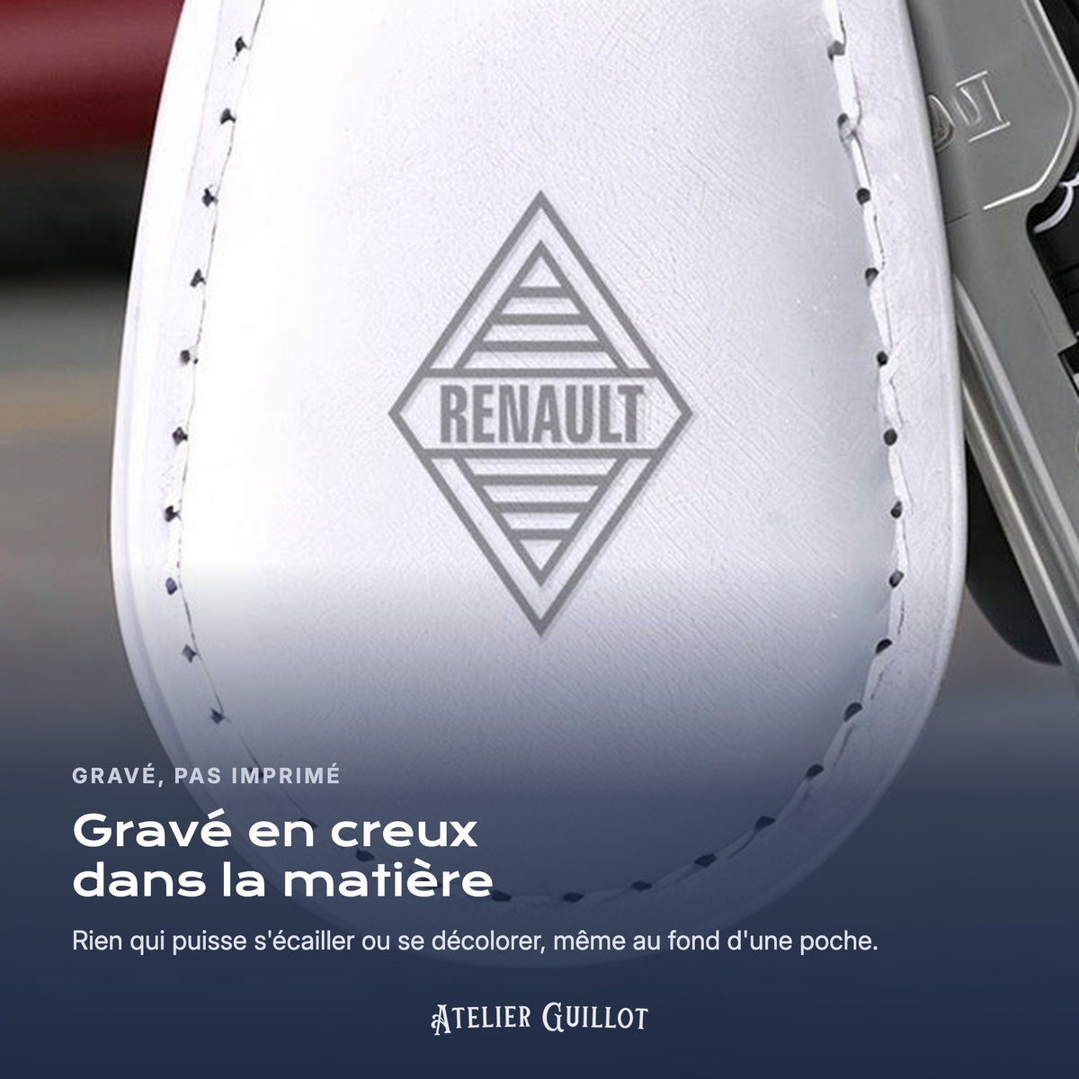 Logo Renault gravé au laser dans le simili cuir