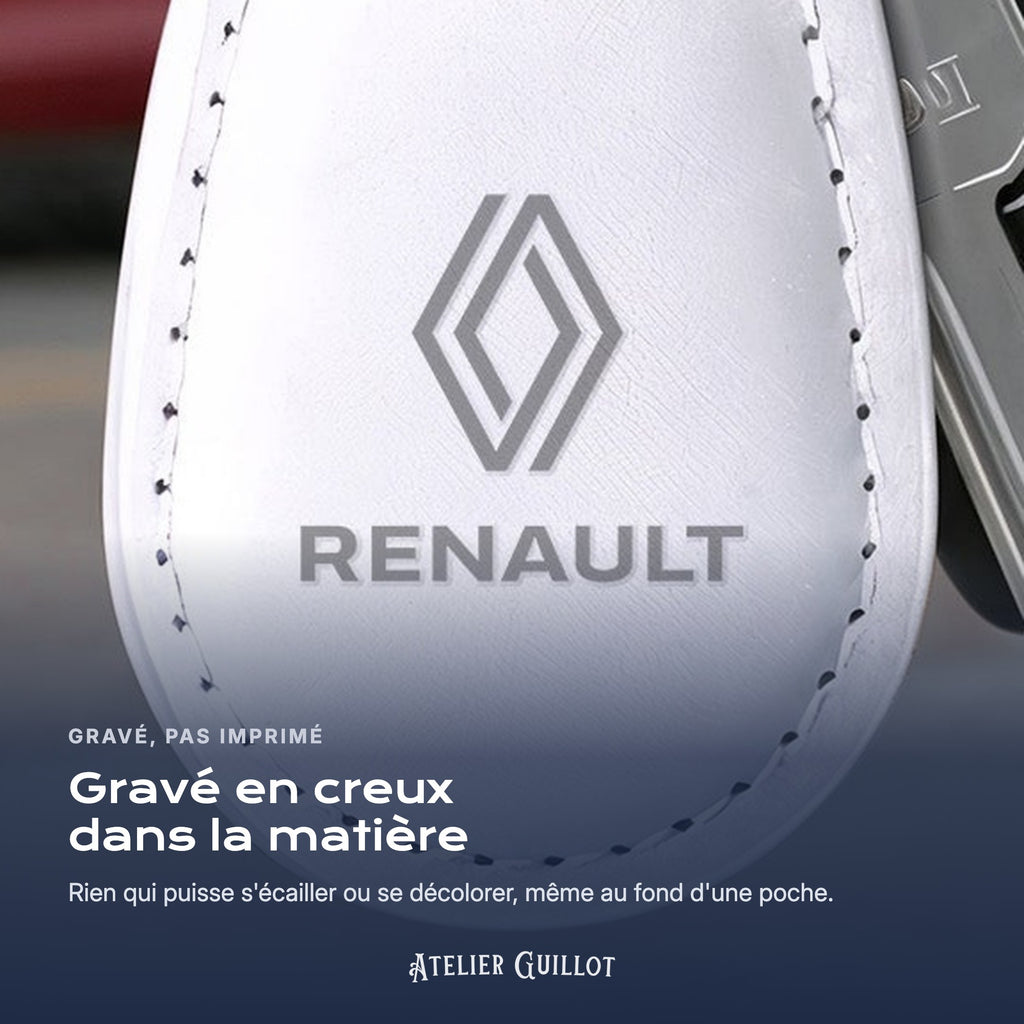 Logo Renault gravé au laser dans le simili cuir