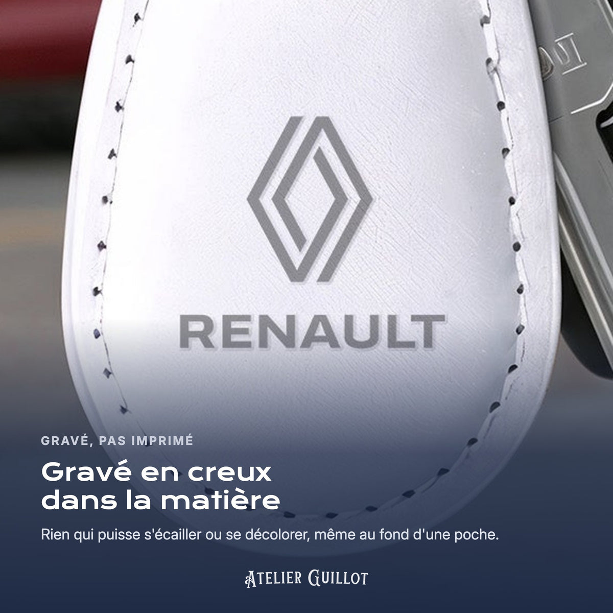 Logo Renault gravé au laser dans le simili cuir