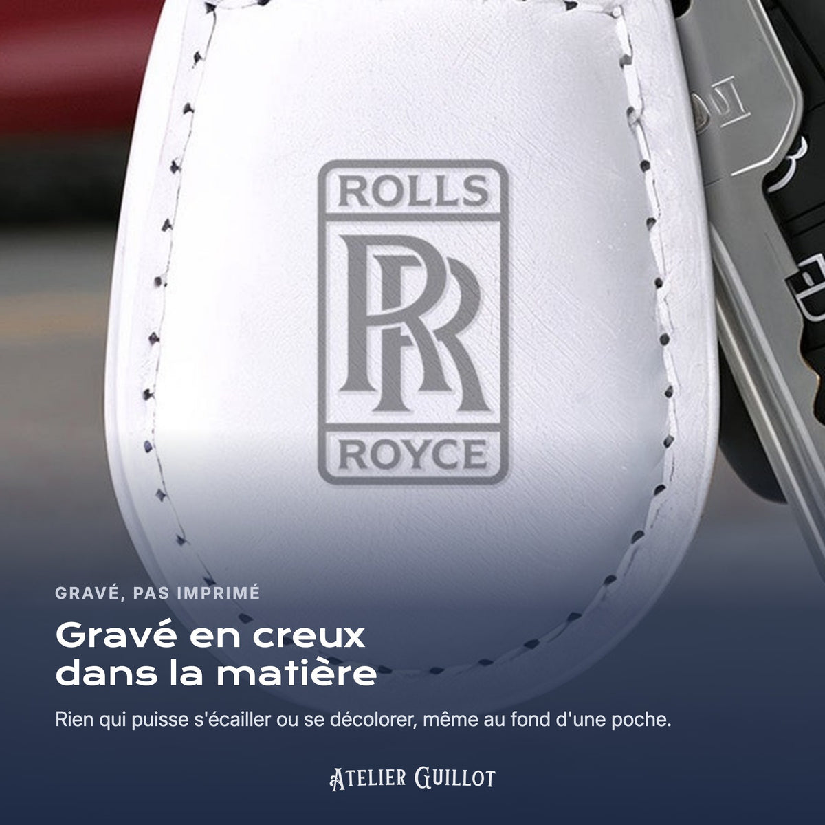 Logo Rolls-Royce gravé au laser dans le simili cuir