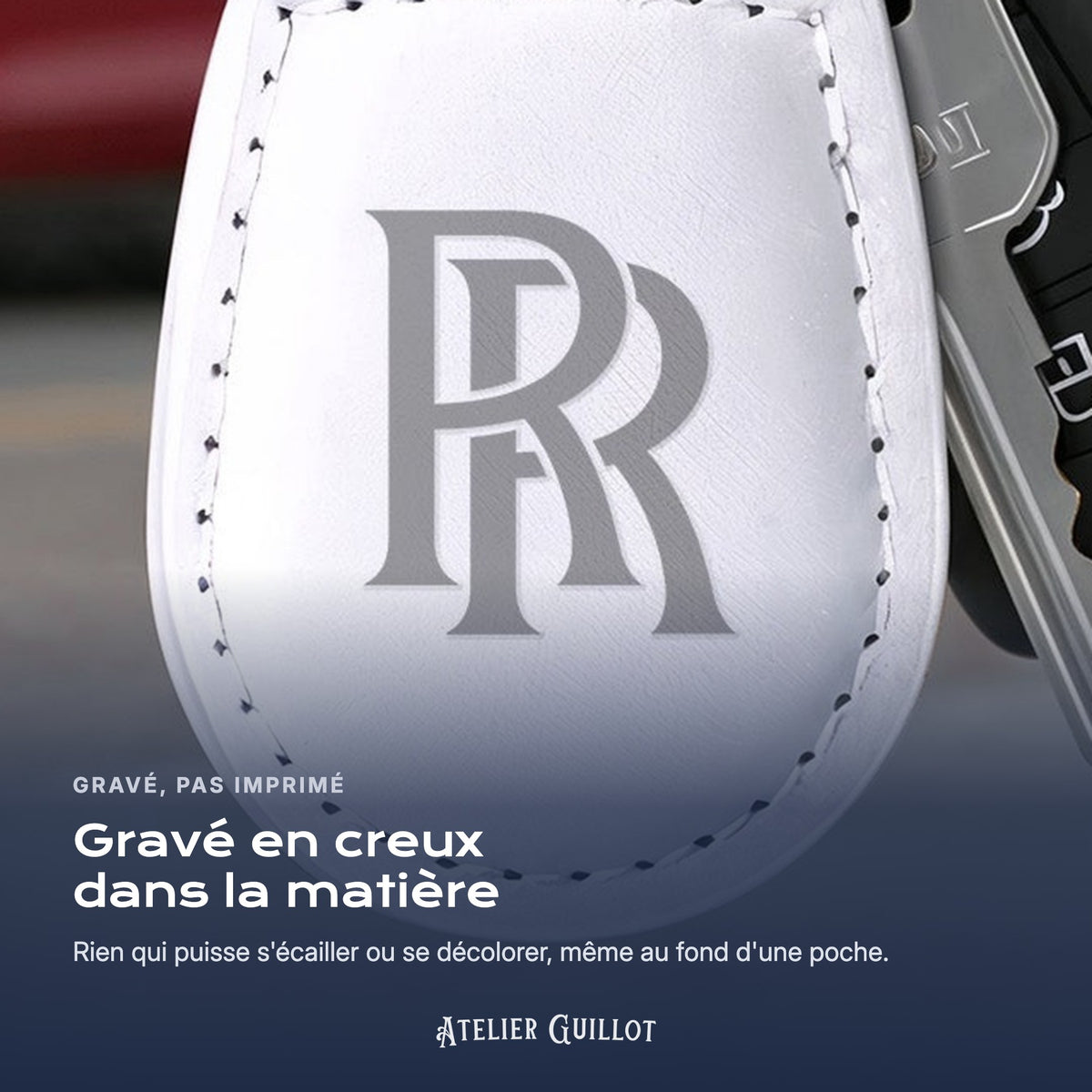 Logo Rolls-Royce gravé au laser dans le simili cuir