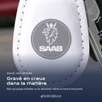 Logo Saab gravé au laser dans le simili cuir