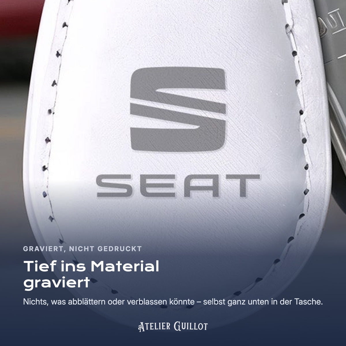 Logo SEAT, per Laser in Kunstleder graviert