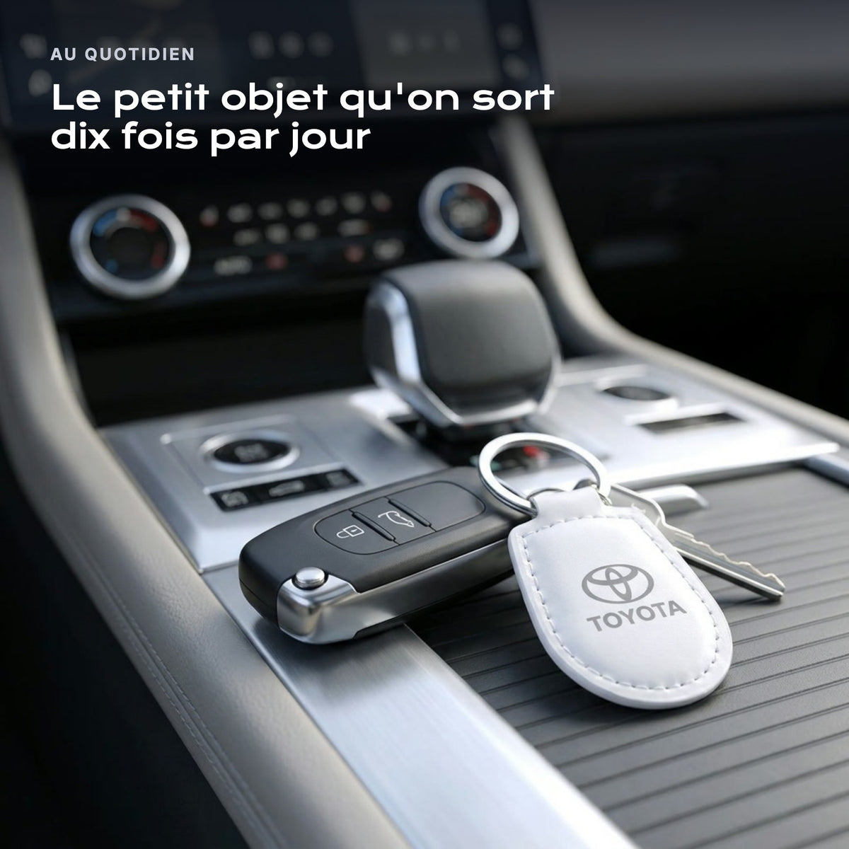 Porte-clés Toyota gravé, accroché à une clé