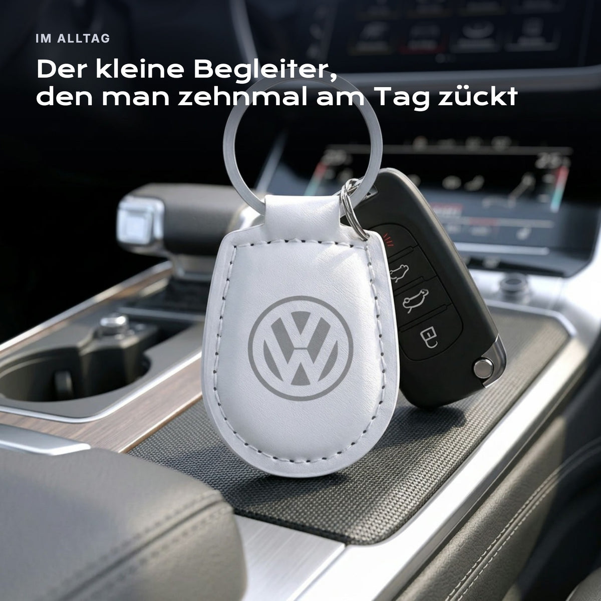 Gravierter Schlüsselanhänger Volkswagen an einem Schlüssel