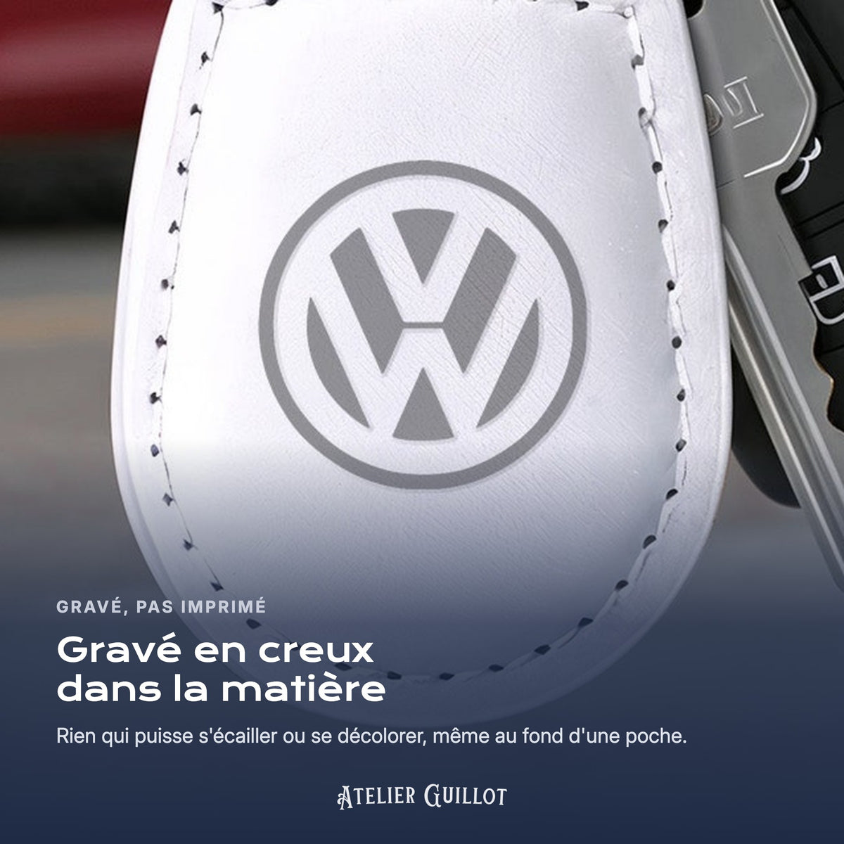 Logo Volkswagen gravé au laser dans le simili cuir