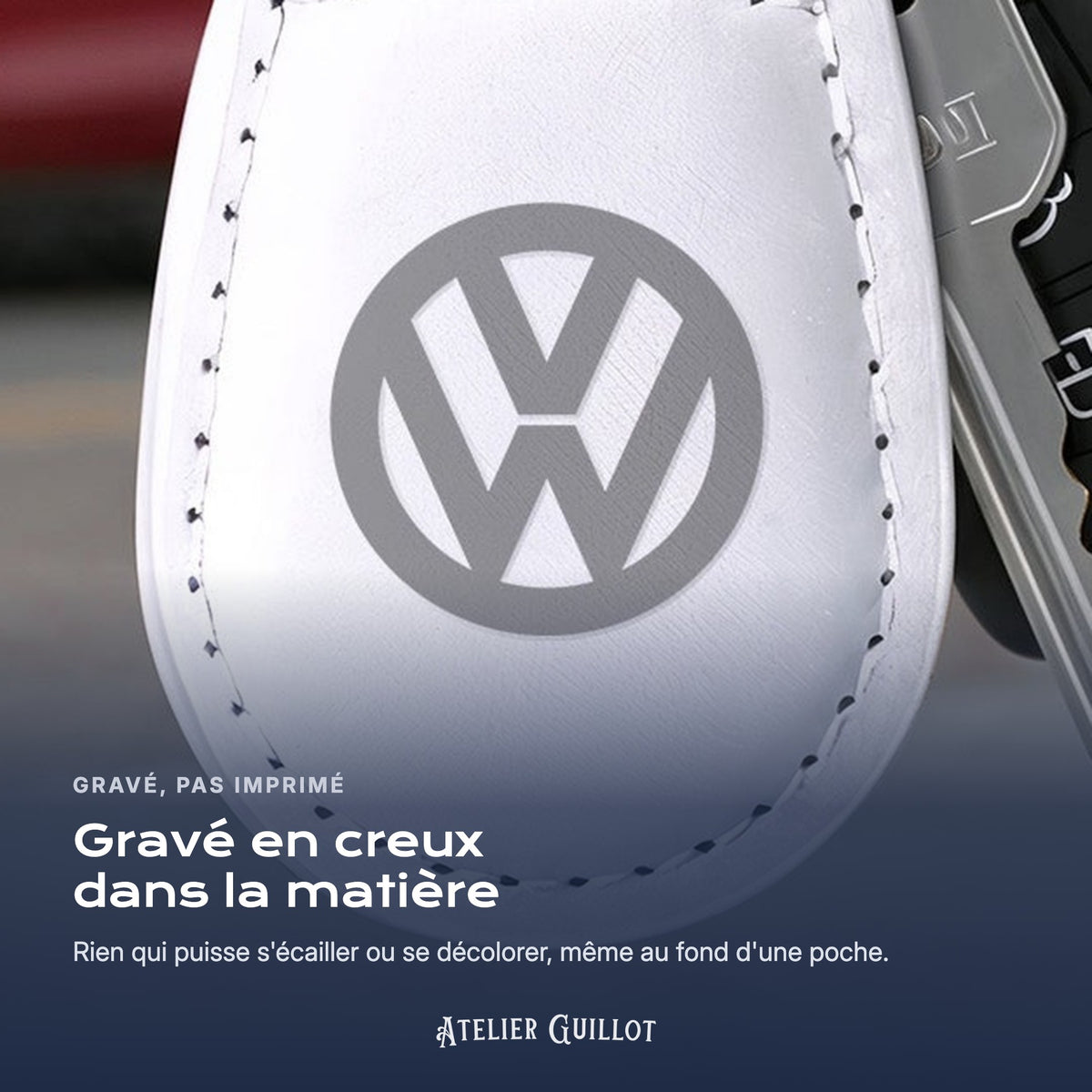 Logo Volkswagen gravé au laser dans le simili cuir