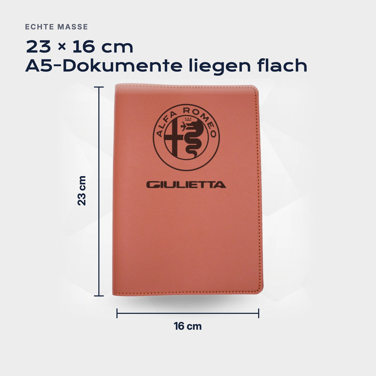 Fahrzeugmappe Alfa Romeo Giulietta von Atelier Guillot: 23 × 16 cm, A5-Dokumente liegen flach
