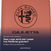 Logo Alfa Romeo Giulietta, per Laser in Kunstleder graviert