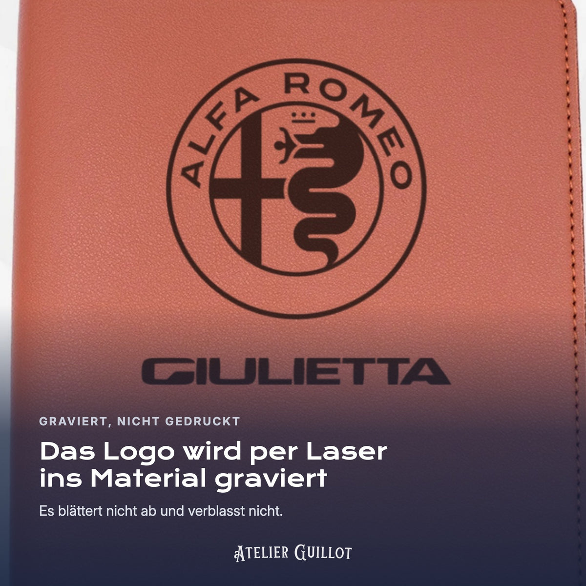 Logo Alfa Romeo Giulietta, per Laser in Kunstleder graviert