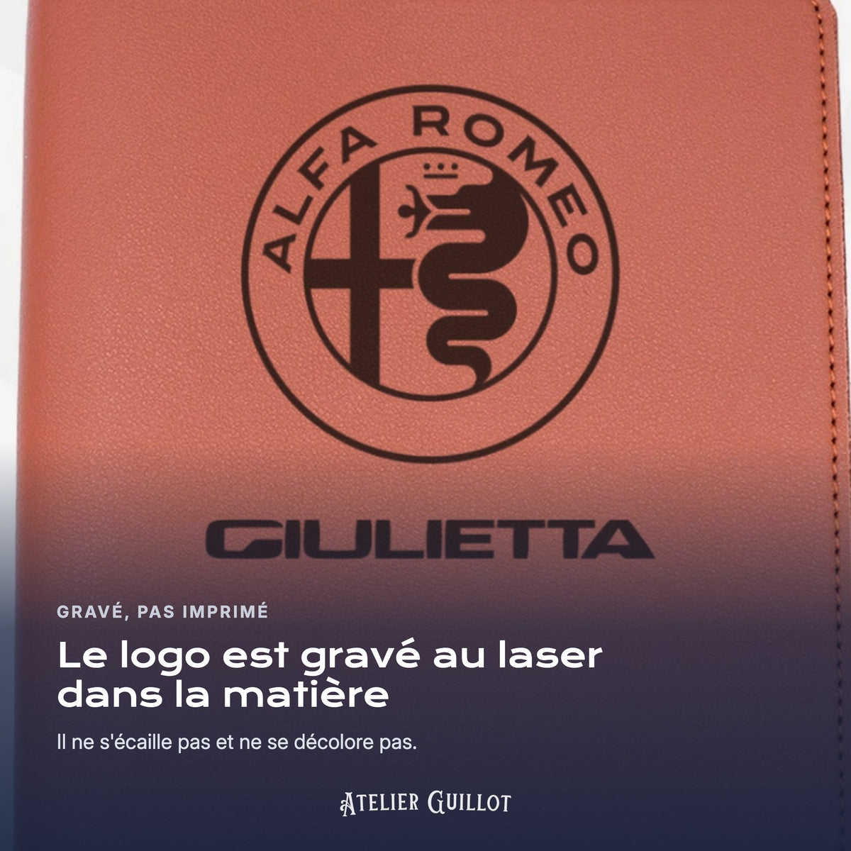 Logo Alfa Romeo Giulietta gravé au laser dans le simili cuir