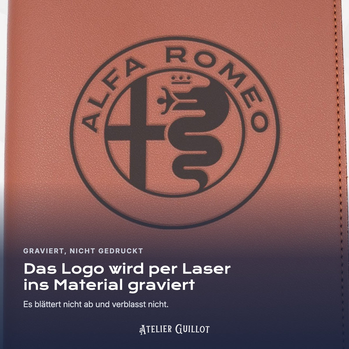 Logo ALFA-ROMEO, per Laser in Kunstleder graviert