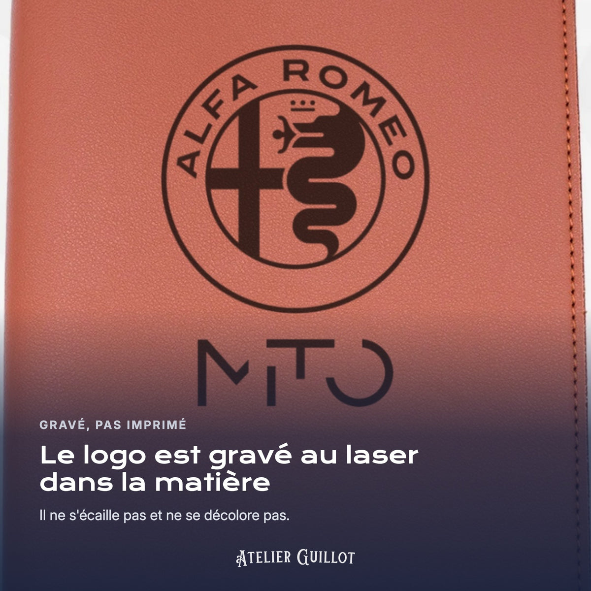 Logo Alfa Romeo Mito gravé au laser dans le simili cuir