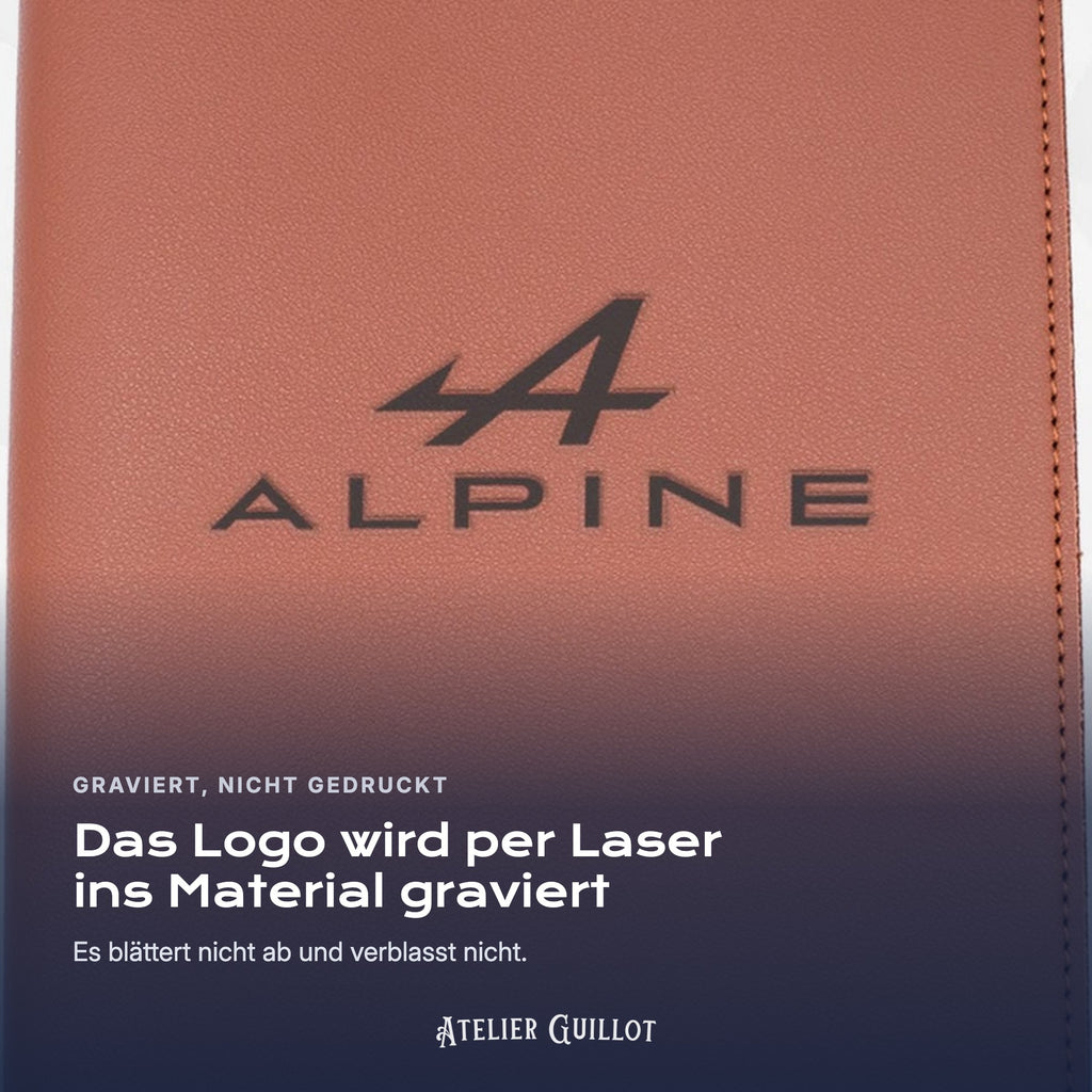 Logo ALPINE, per Laser in Kunstleder graviert