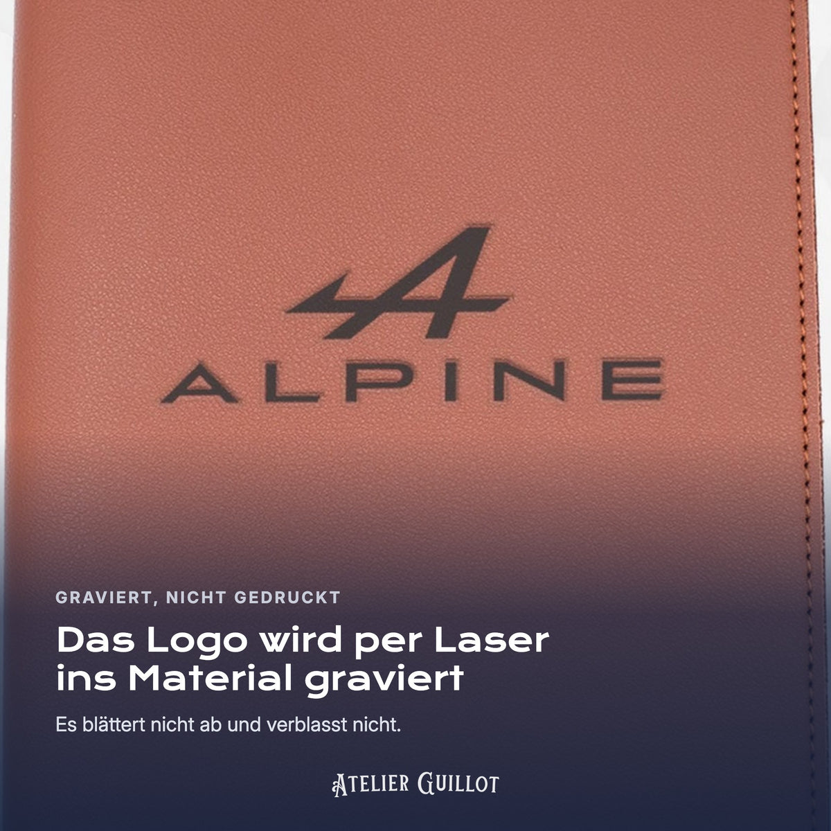 Logo ALPINE, per Laser in Kunstleder graviert