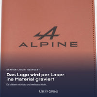 Logo ALPINE, per Laser in Kunstleder graviert