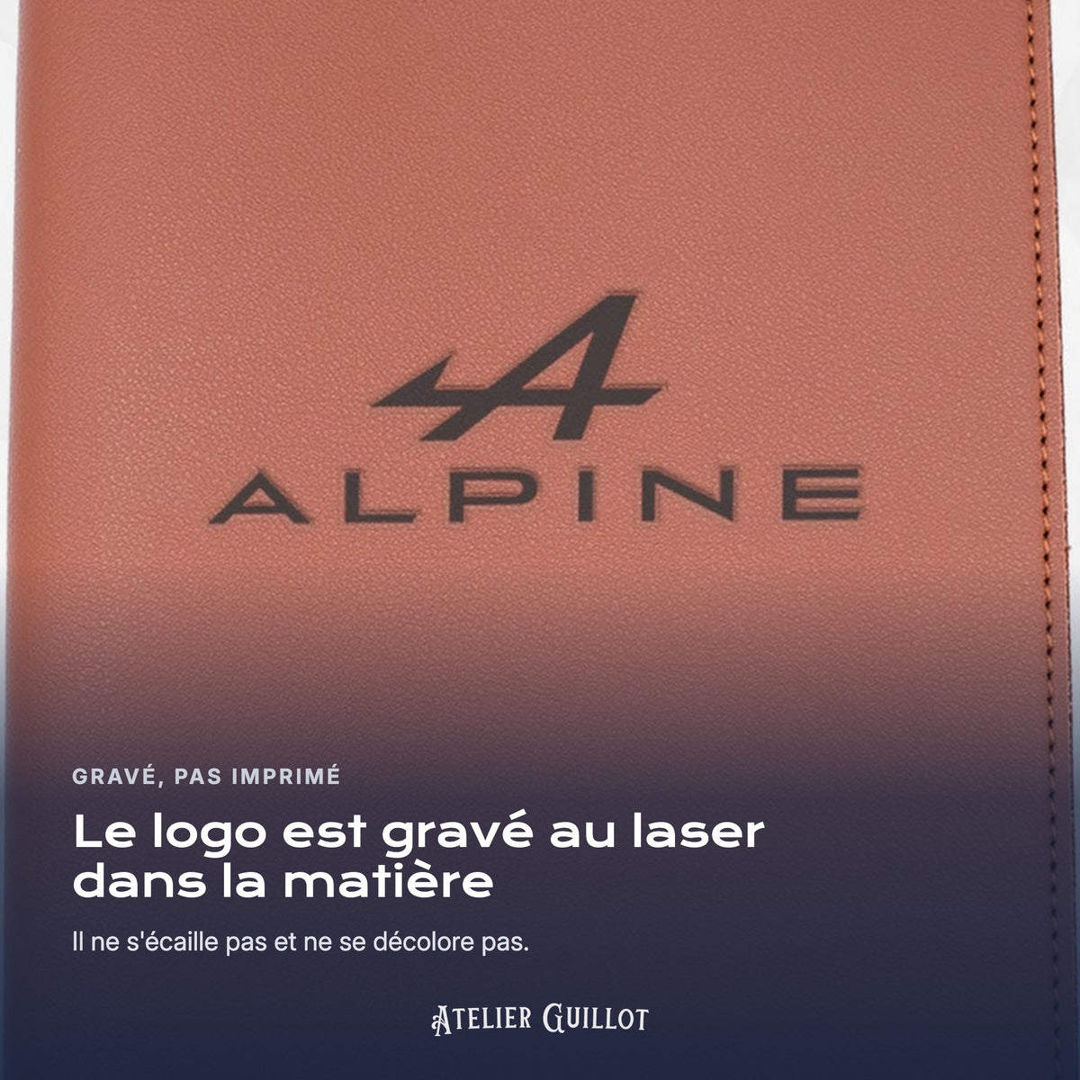 Logo ALPINE gravé au laser dans le simili cuir