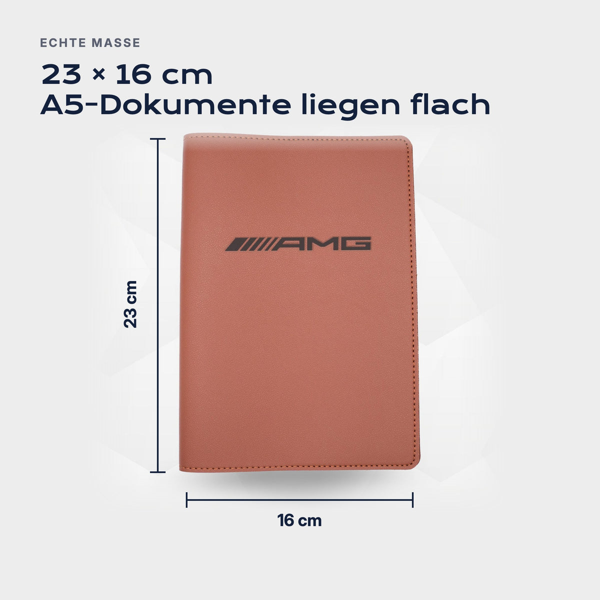 Fahrzeugmappe AMG von Atelier Guillot: 23 × 16 cm, A5-Dokumente liegen flach