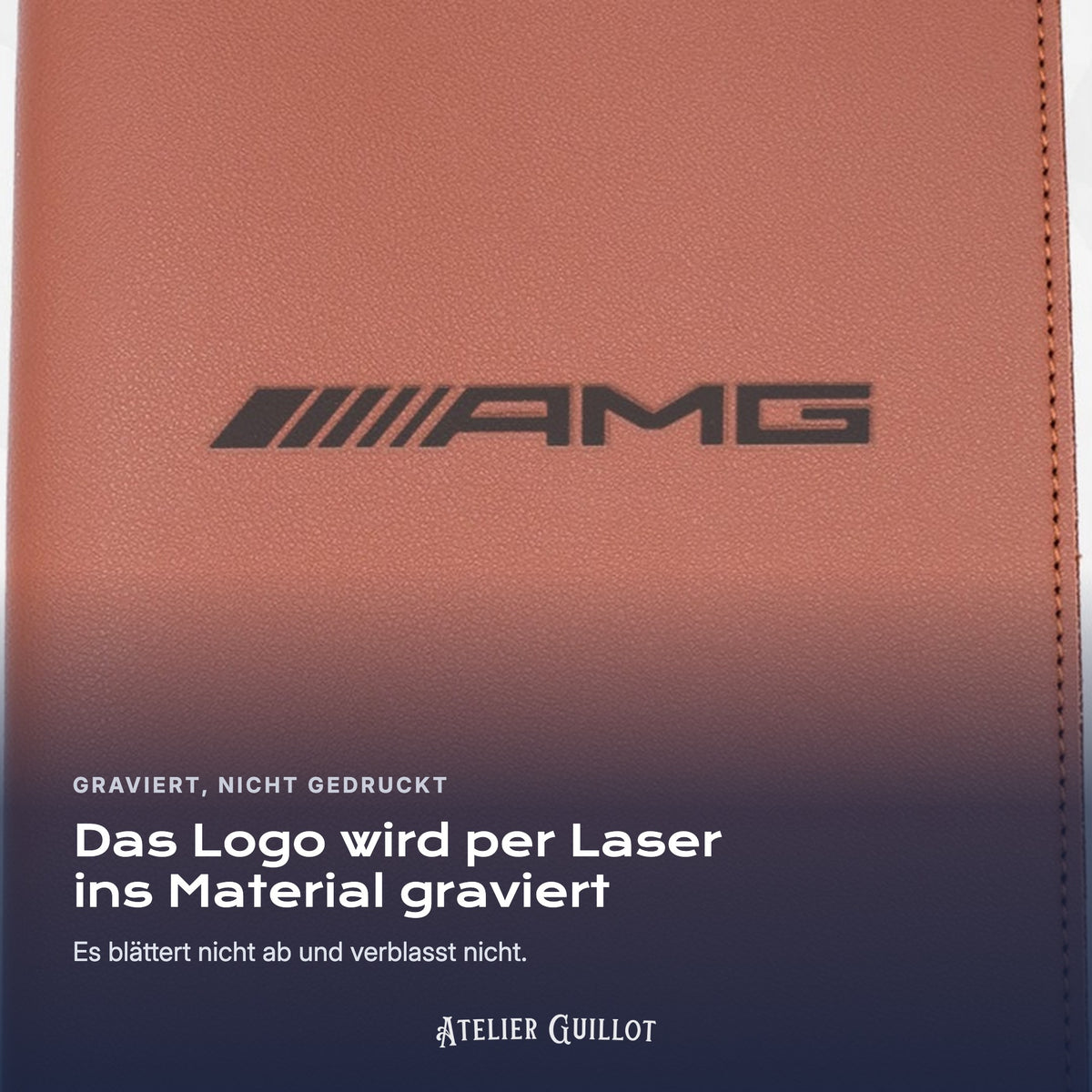 Logo AMG, per Laser in Kunstleder graviert