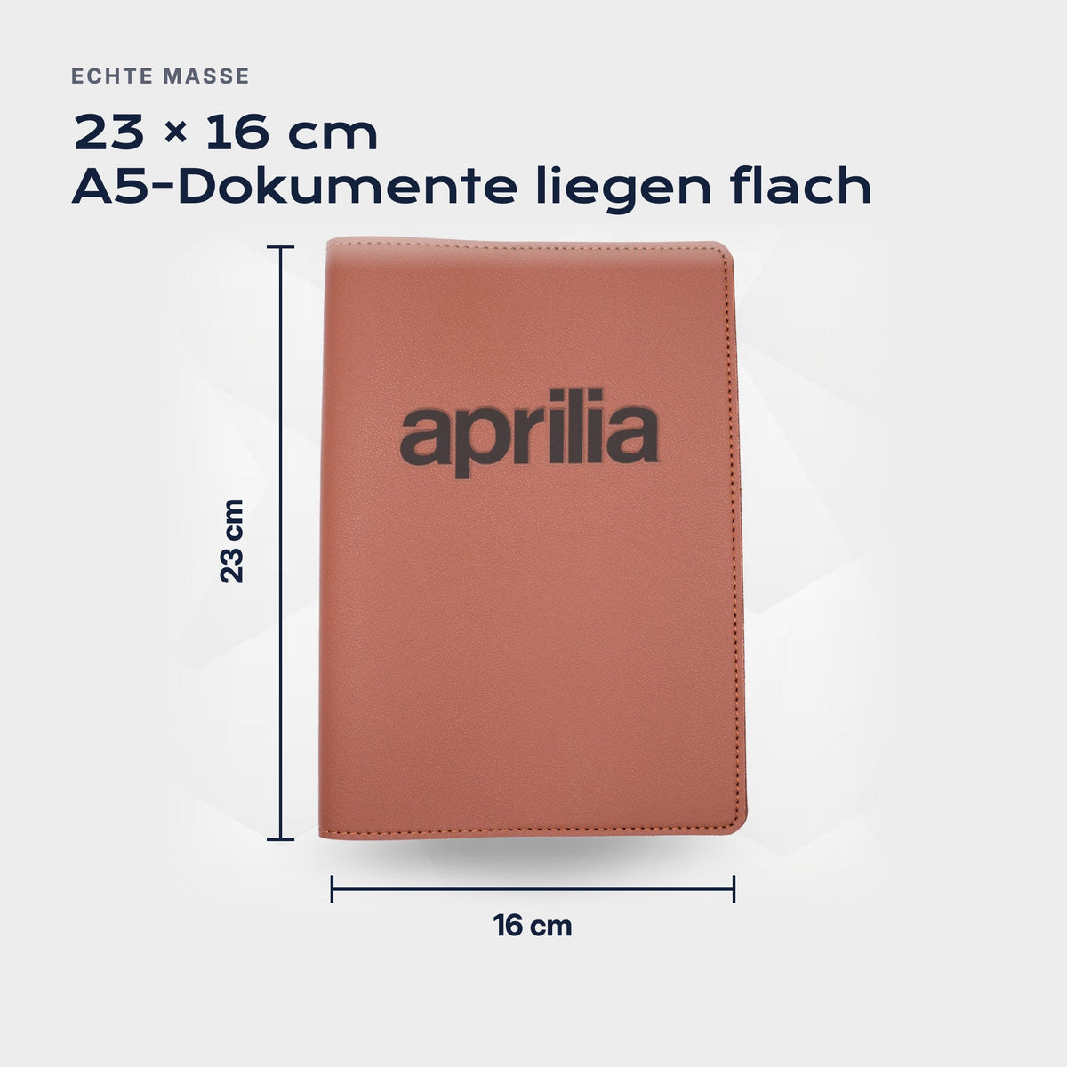 Fahrzeugmappe APRILIA von Atelier Guillot: 23 × 16 cm, A5-Dokumente liegen flach
