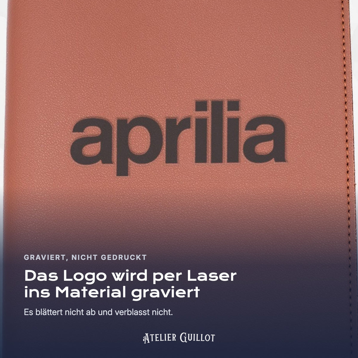 Logo APRILIA, per Laser in Kunstleder graviert