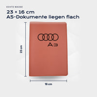 Fahrzeugmappe Audi A3 von Atelier Guillot: 23 × 16 cm, A5-Dokumente liegen flach