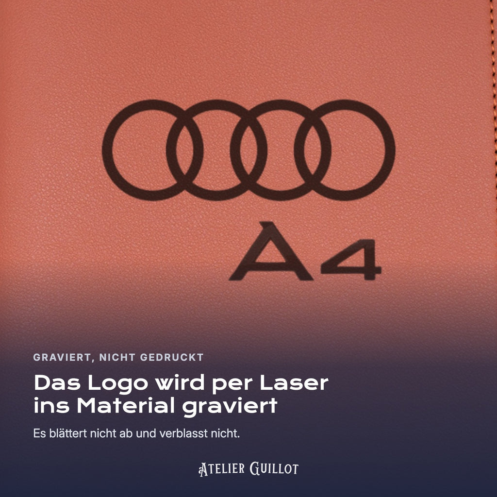 Logo Audi A4, per Laser in Kunstleder graviert