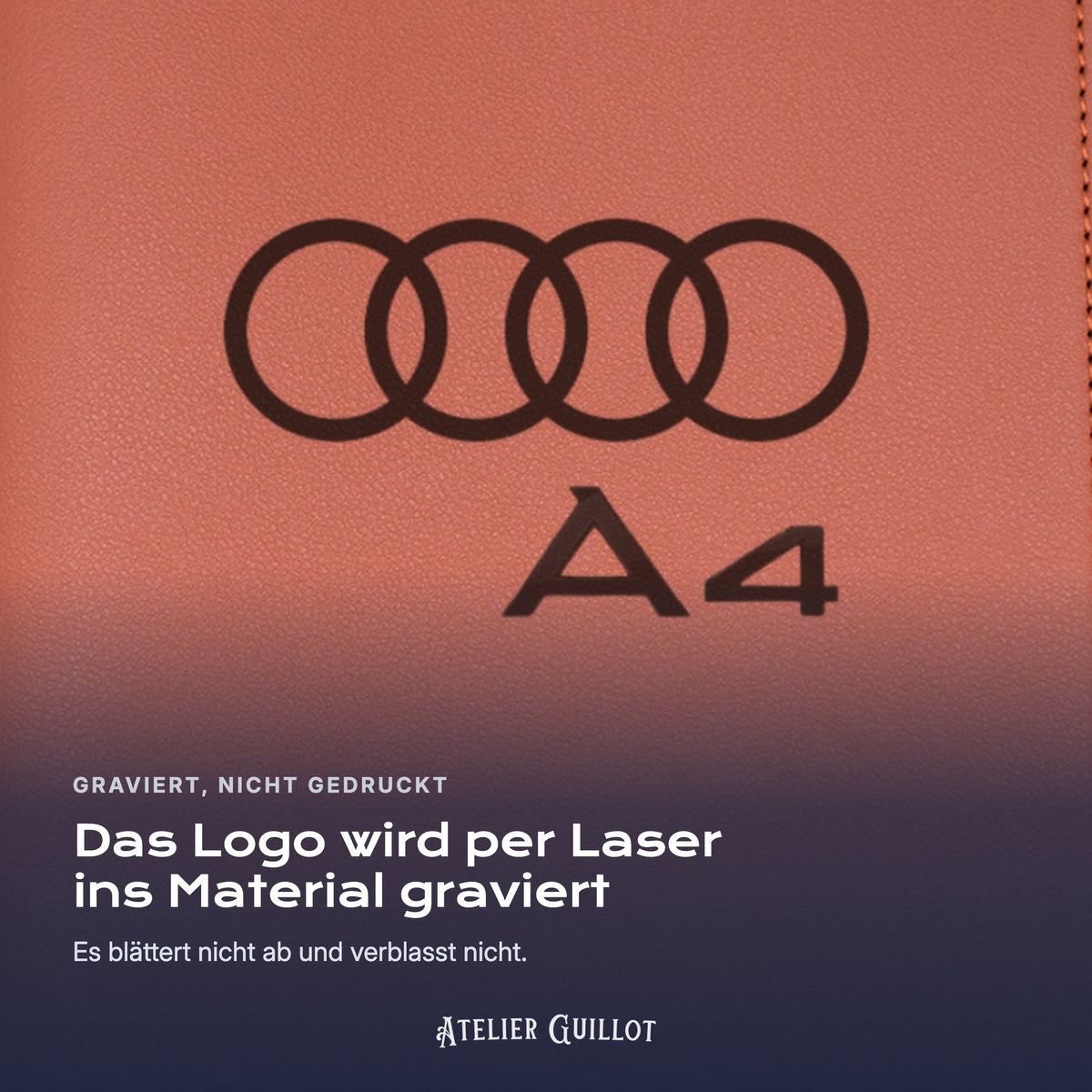 Logo Audi A4, per Laser in Kunstleder graviert