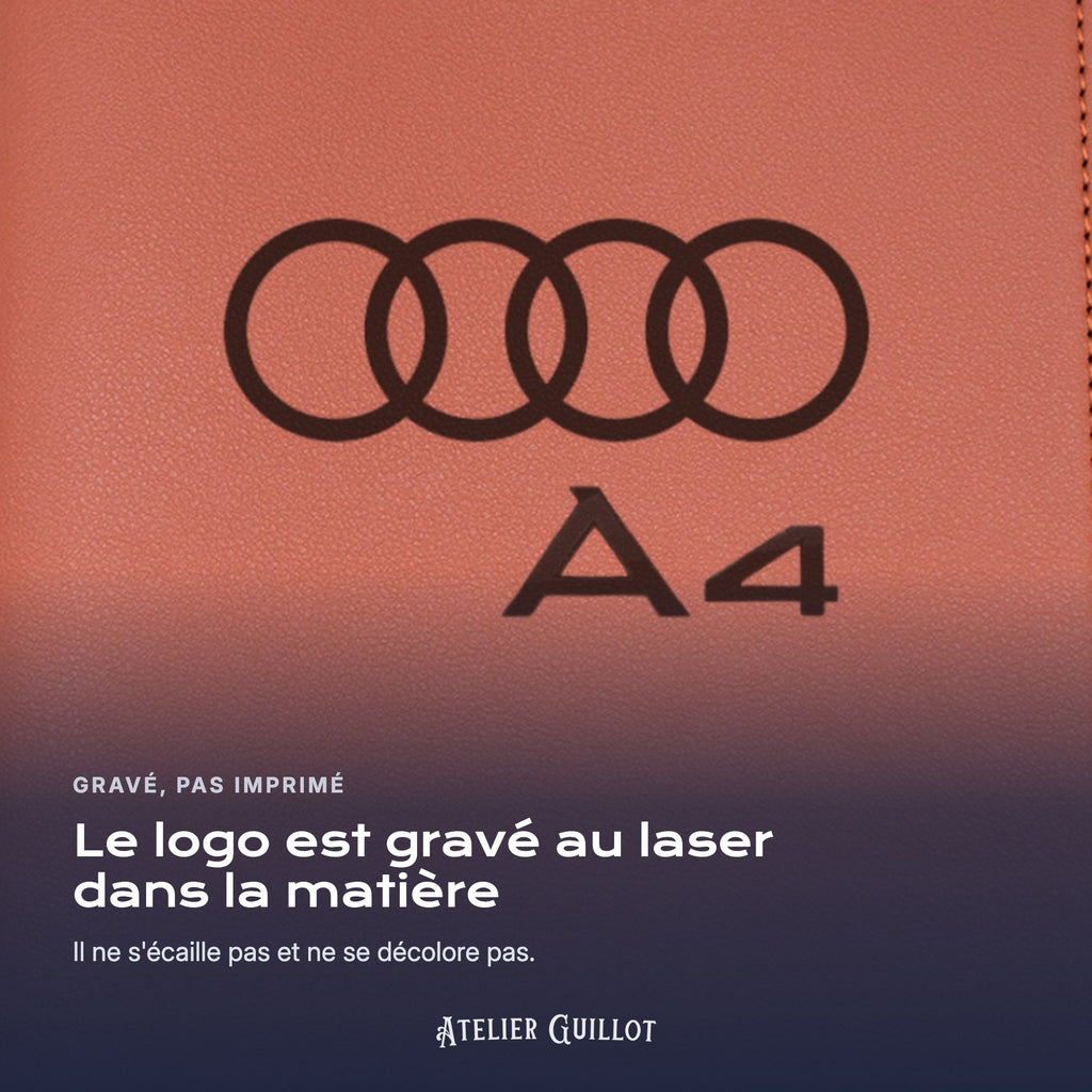 Logo Audi A4 gravé au laser dans le simili cuir