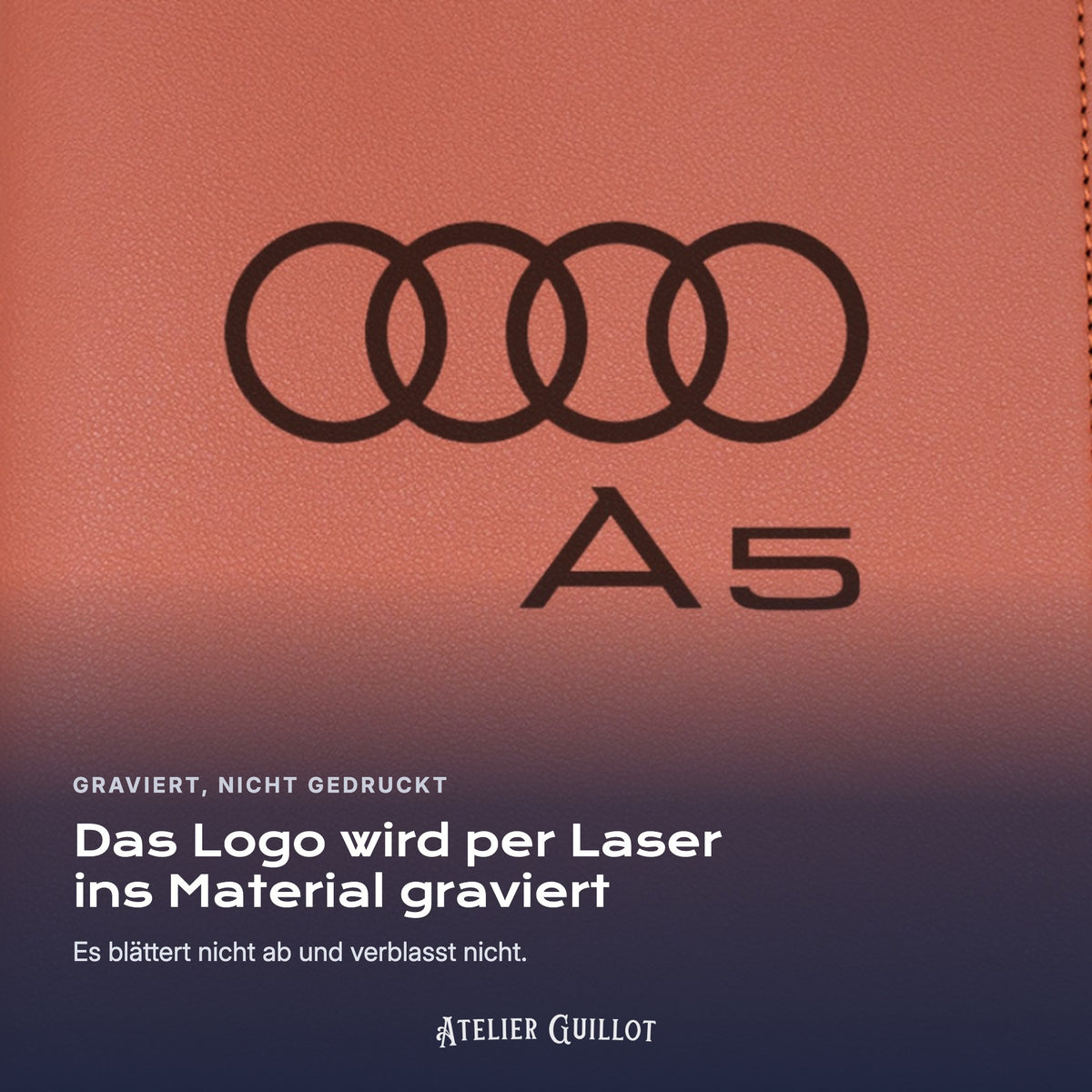 Logo Audi A5, per Laser in Kunstleder graviert