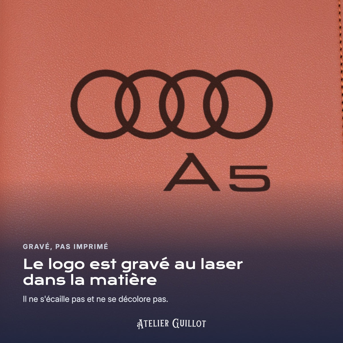 Logo Audi A5 gravé au laser dans le simili cuir