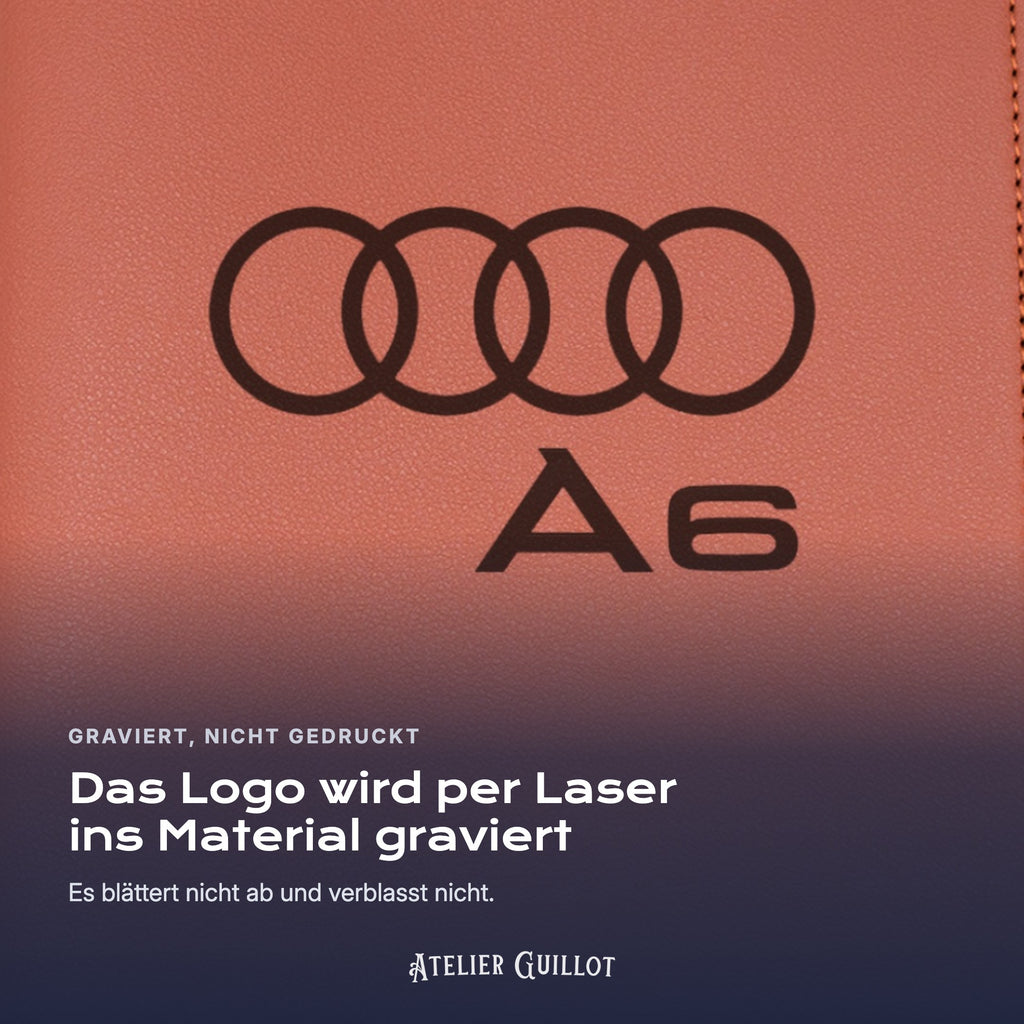 Logo Audi A6, per Laser in Kunstleder graviert