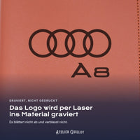 Logo Audi A8, per Laser in Kunstleder graviert