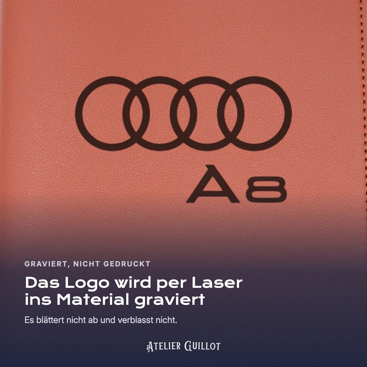 Logo Audi A8, per Laser in Kunstleder graviert