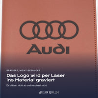 Logo AUDI, per Laser in Kunstleder graviert