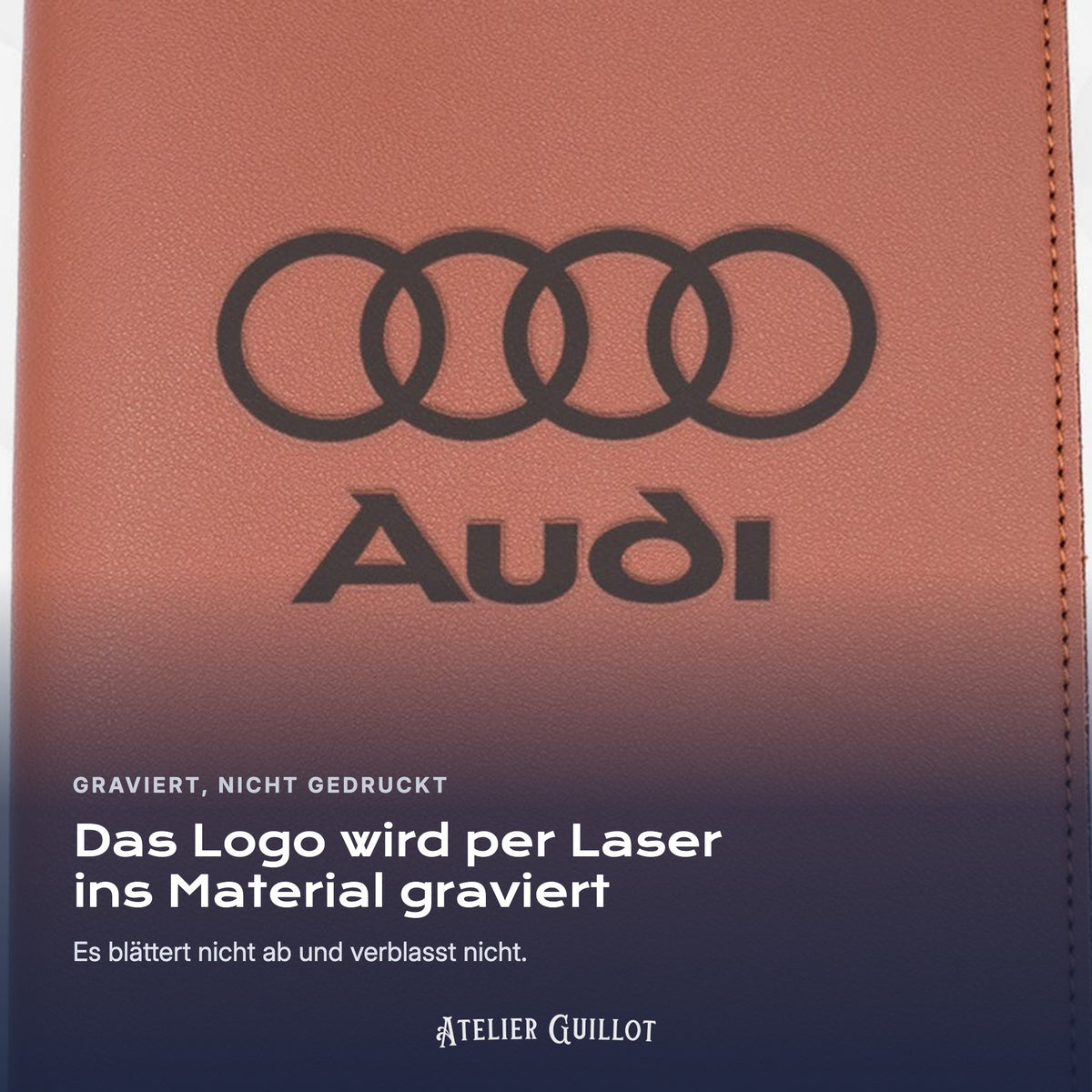 Logo AUDI, per Laser in Kunstleder graviert