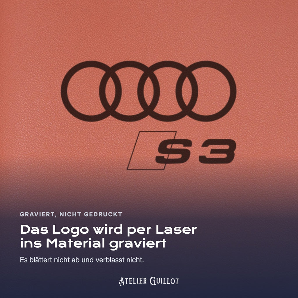 Logo Audi S3, per Laser in Kunstleder graviert