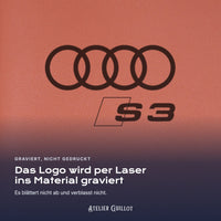 Logo Audi S3, per Laser in Kunstleder graviert