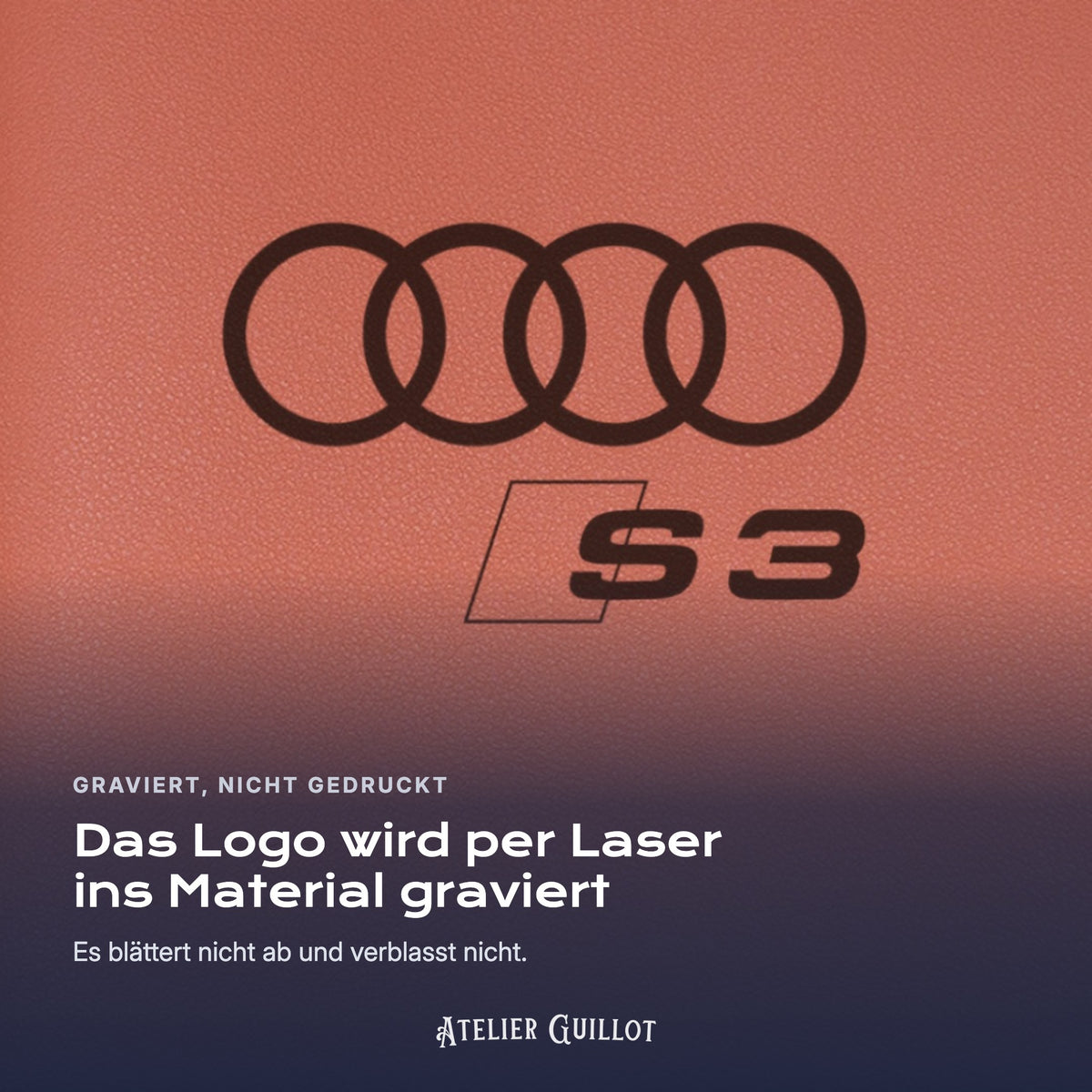 Logo Audi S3, per Laser in Kunstleder graviert
