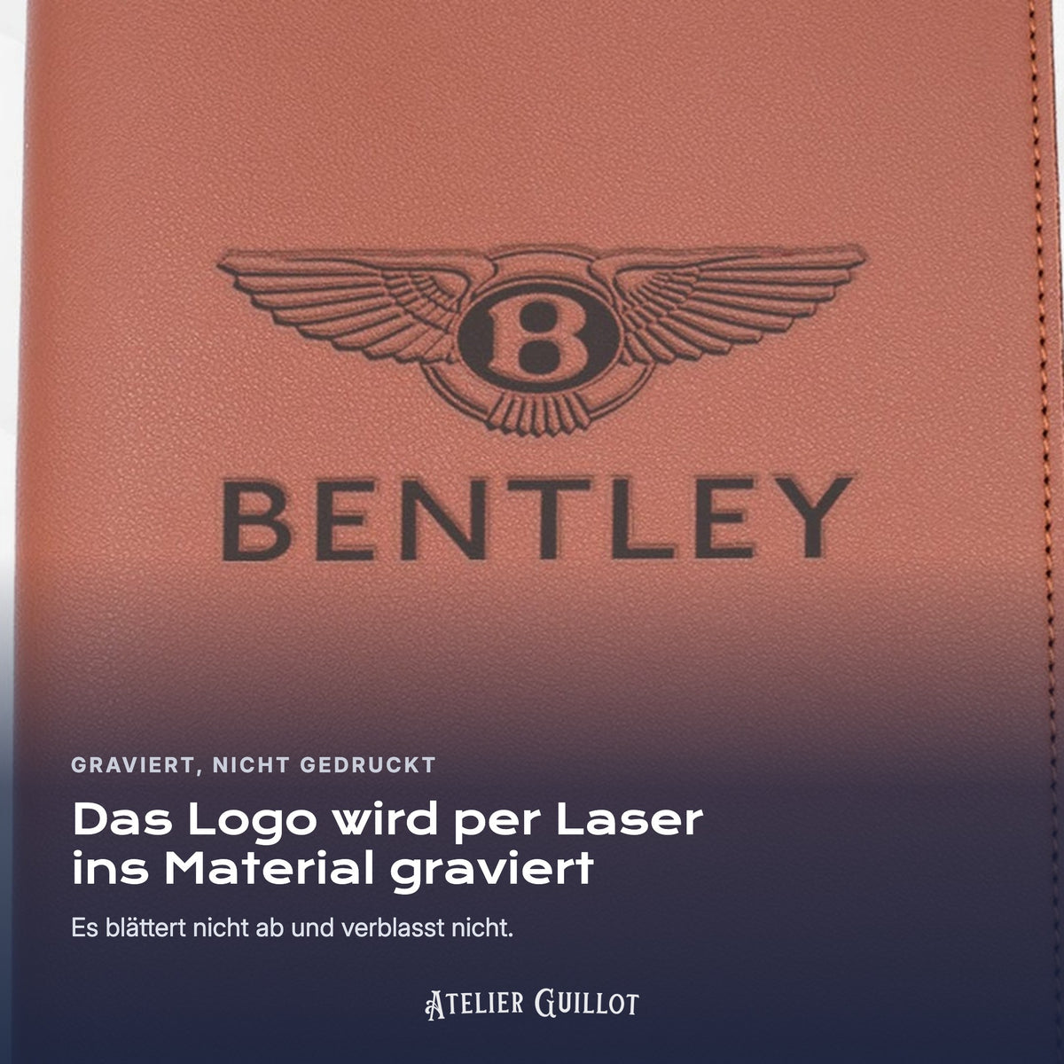 Logo BENTLEY, per Laser in Kunstleder graviert