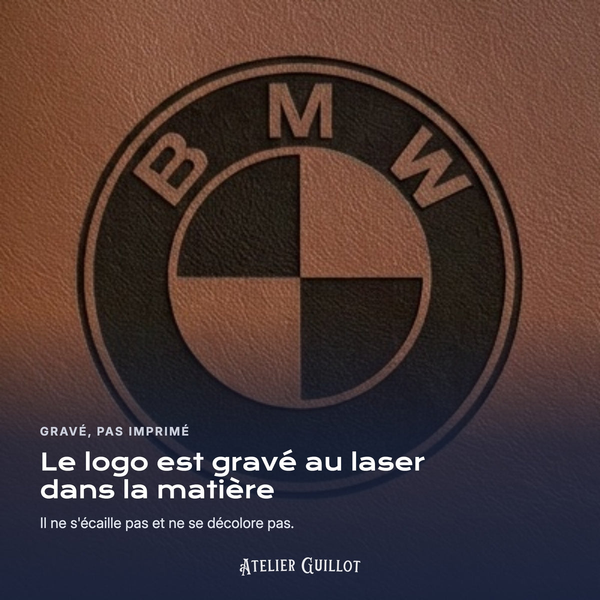 Logo gravé au laser dans le simili cuir