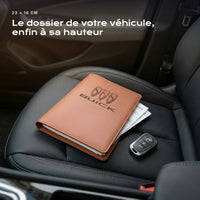 Porte-documents BUICK posé sur un siège, avec des factures