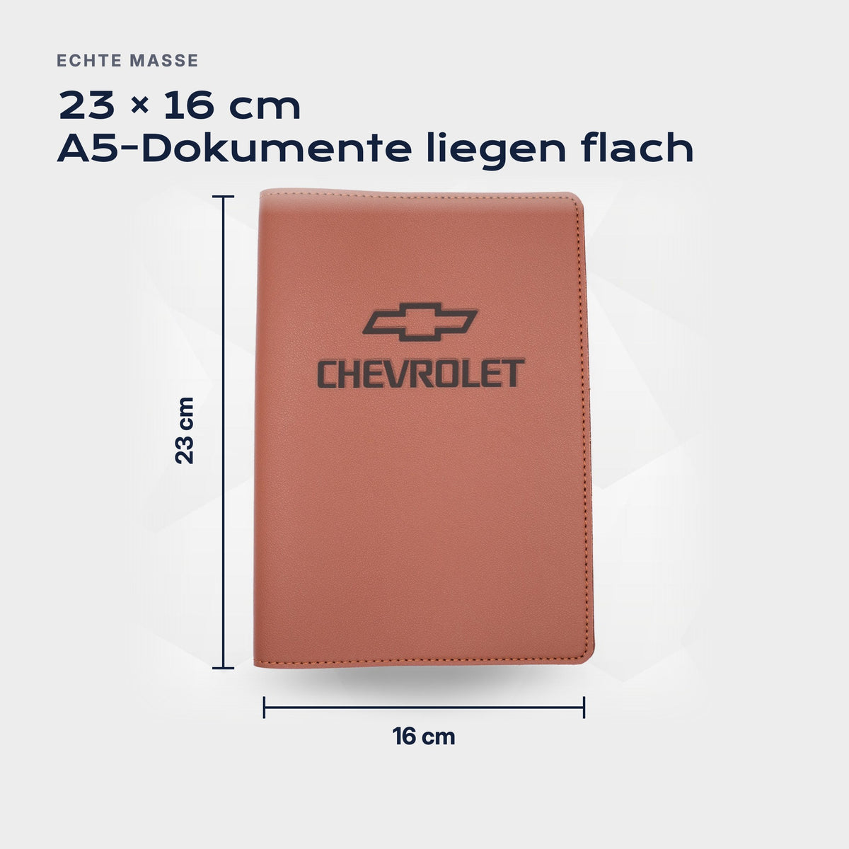 Fahrzeugmappe CHEVROLET von Atelier Guillot: 23 × 16 cm, A5-Dokumente liegen flach