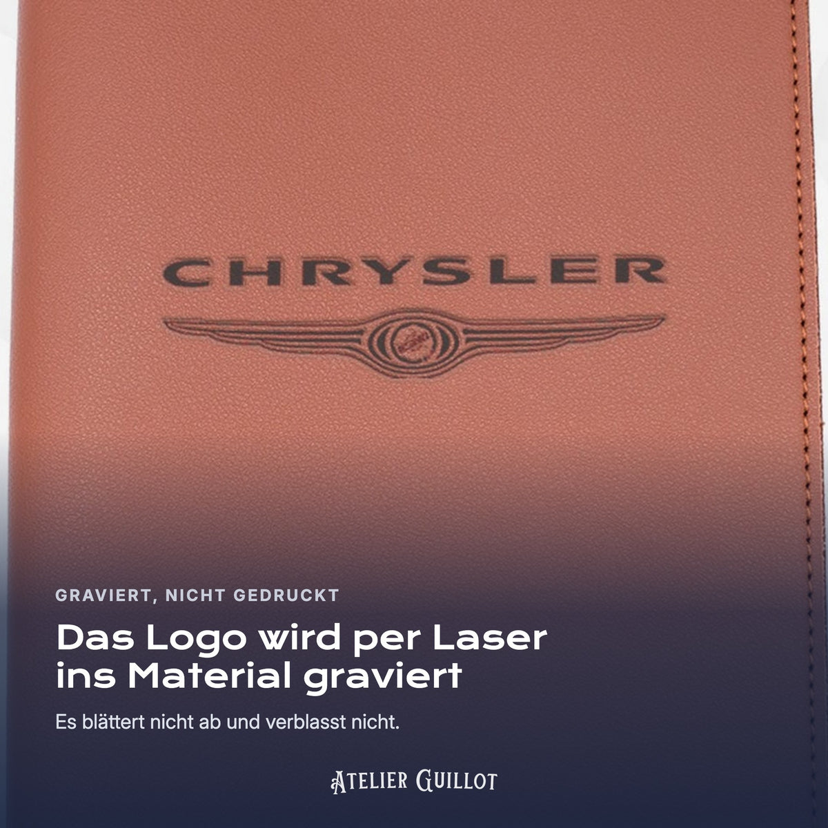 Logo CHRYSLER, per Laser in Kunstleder graviert