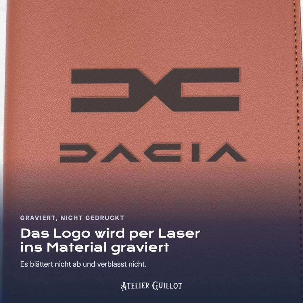 Logo DACIA, per Laser in Kunstleder graviert