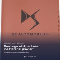 Logo DS-AUTO, per Laser in Kunstleder graviert