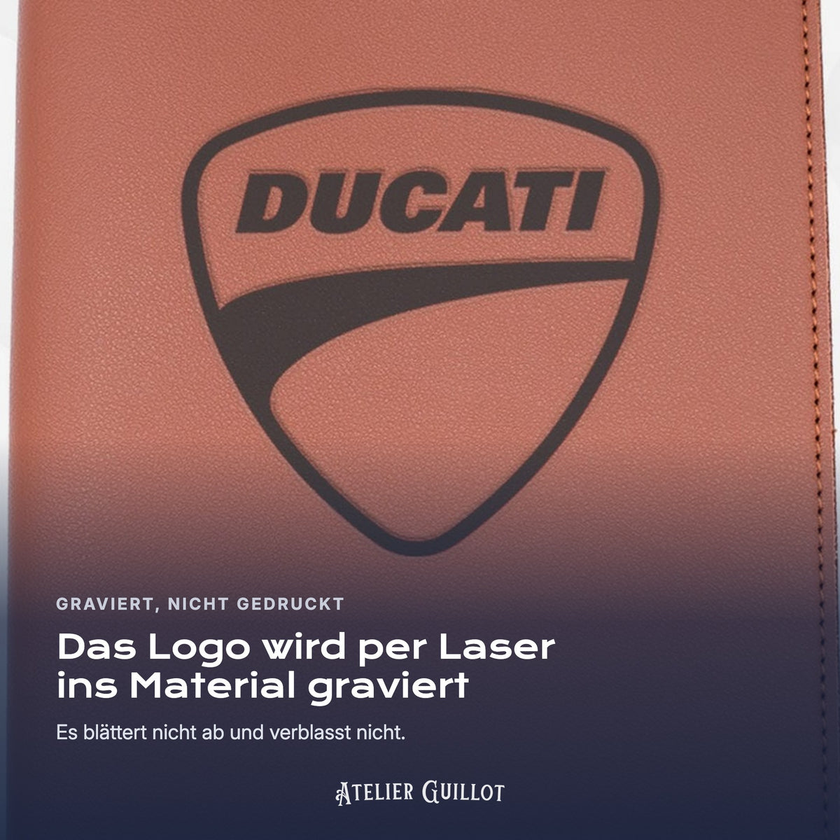 Logo DUCATI, per Laser in Kunstleder graviert