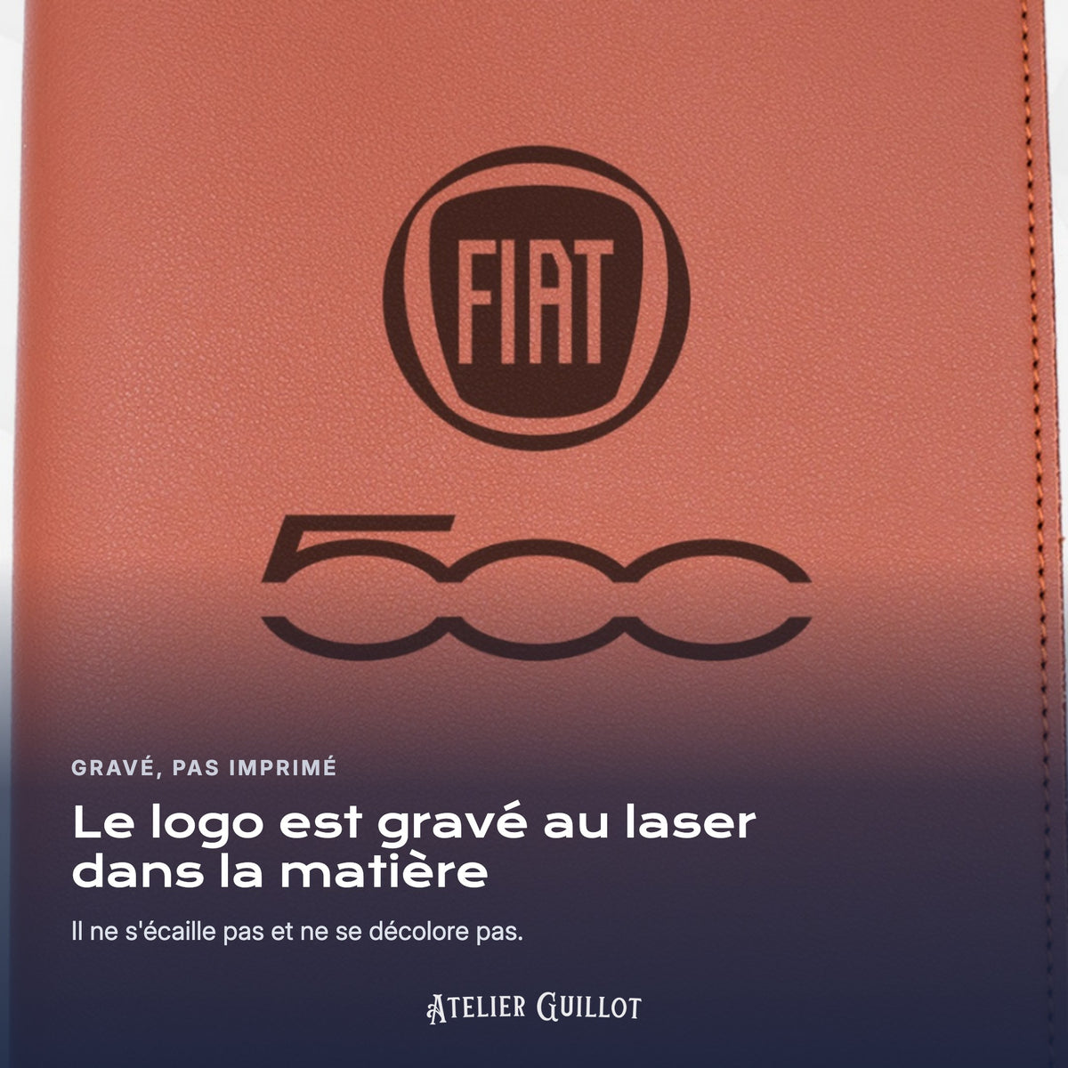 Logo Fiat 500 gravé au laser dans le simili cuir