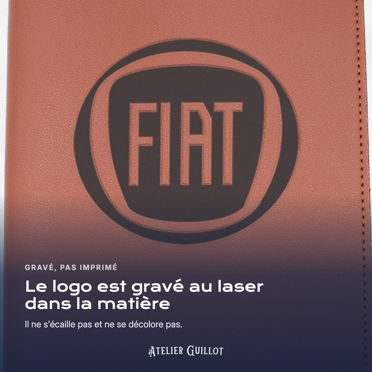 Logo FIAT gravé au laser dans le simili cuir