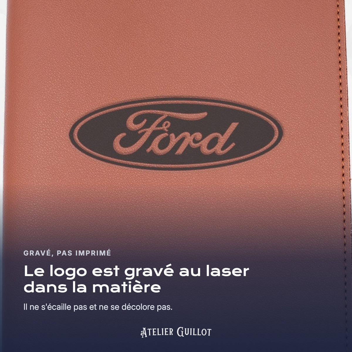 Logo FORD gravé au laser dans le simili cuir